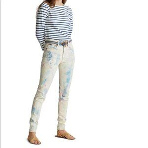 Polo Ralph Lauren Tompkins Skinny High Rise Ankle Ecru Tie Dye Jeans Size 32